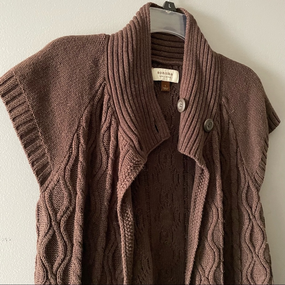 Brown Short-Sleeve Sweater Cardigan L